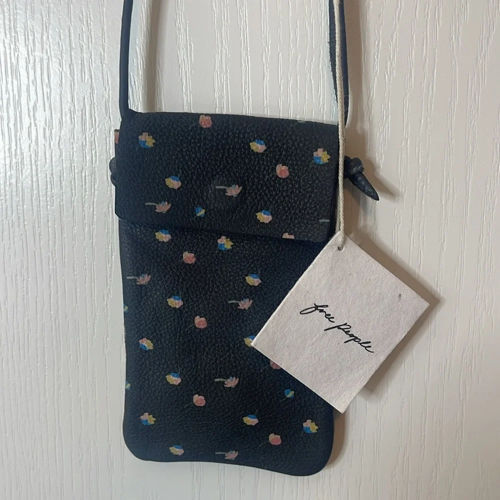 Free People Let’s Dance Phone Crossbody Bag Gray Leather Floral